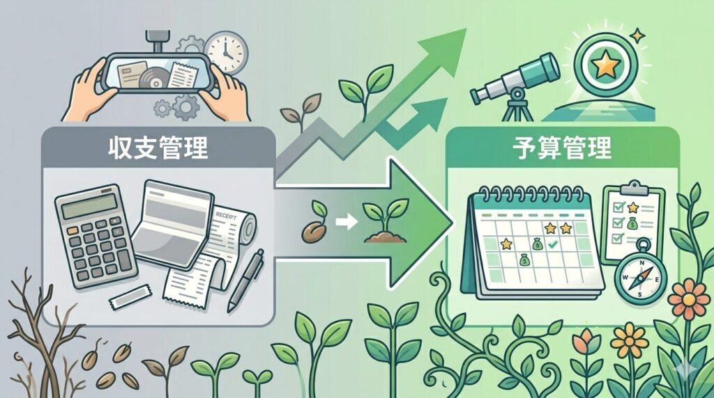 『収支管理』から『予算管理』へ意識が変わったことを表すイラスト