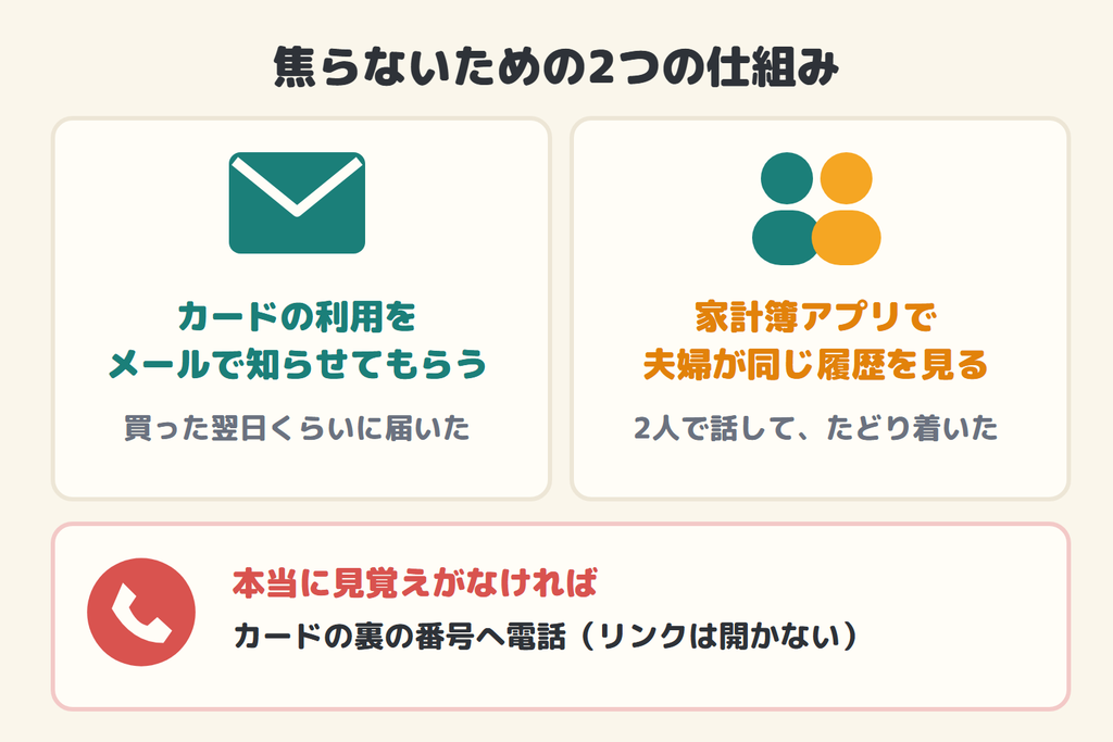 焦らないための2つの仕組み(カードの利用通知メール/家計簿アプリを夫婦で見る)
